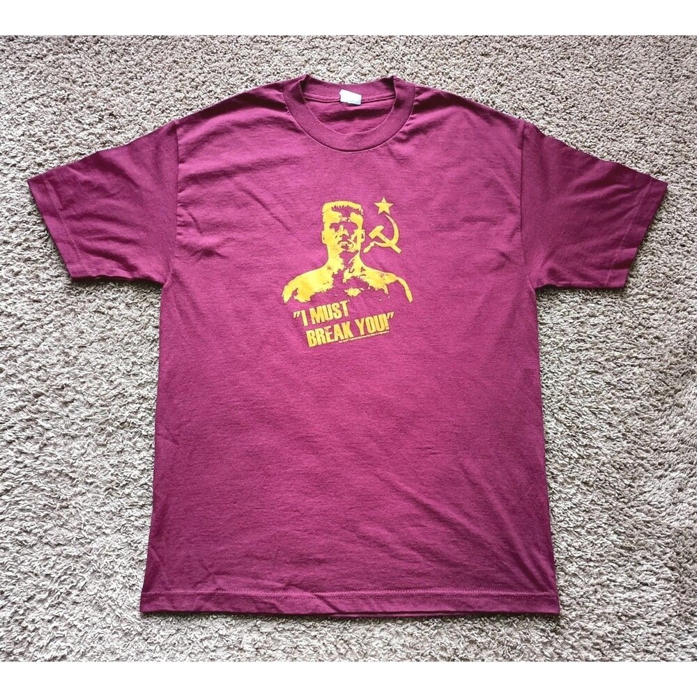Vintage Rocky 4 Movie T-Shirt Men's 2XL Graphic Print Burgundy Short Sleeve